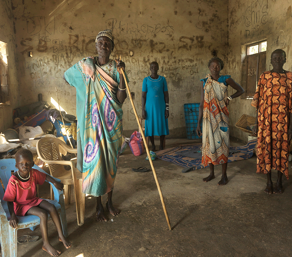 After they were forced to abandon their homes, women and children shelter at Wangchot Primary School in South Sudan