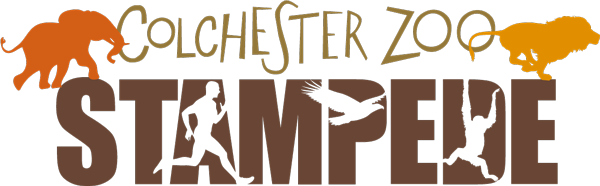 Colchester Zoo Stampede logo with elephant and lion illustrations.